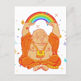 Happy Buddha mit Regenbogen-Postkarte Postkarte