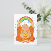 Happy Buddha mit Regenbogen-Postkarte Postkarte (Stehend Vorderseite)