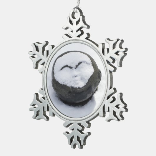 Happy Buddha mit schneegedämpft Schneeflocken Zinn-Ornament (Rechts)