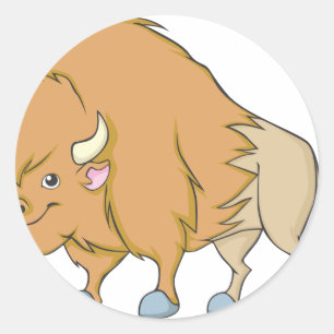 Happy Buffalo Cartoon Runder Aufkleber