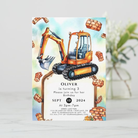 Happy Builder Construction Geburtstag Einladung (Stehend Vorderseite)