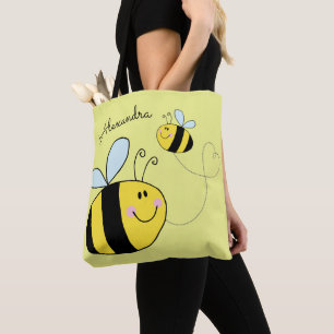 Happy Bumble Bees Flying Heart Personalisiert Tasche
