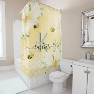 Happy bumble bienen gelbe honeycomb Monogramm Skri Duschvorhang