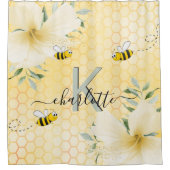 Happy bumble bienen gelbe honeycomb Monogramm Skri Duschvorhang (Vorderseite)