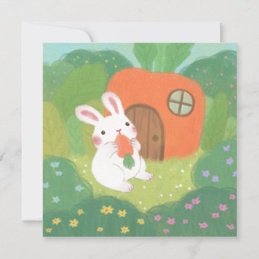 Happy Bunny mit Carrot in Forest Einladung (Vorderseite)