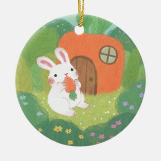 Happy Bunny mit Carrot in Forest Keramik Ornament (Vorne)