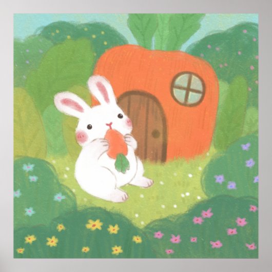 Happy Bunny mit Carrot in Forest Poster (Vorne)