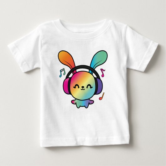 Happy Bunny mit Kopfhörern, die Musik hören. Baby T-shirt (Vorderseite)