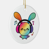 Happy Bunny mit Kopfhörern, die Musik hören. Keramik Ornament (Rechts)