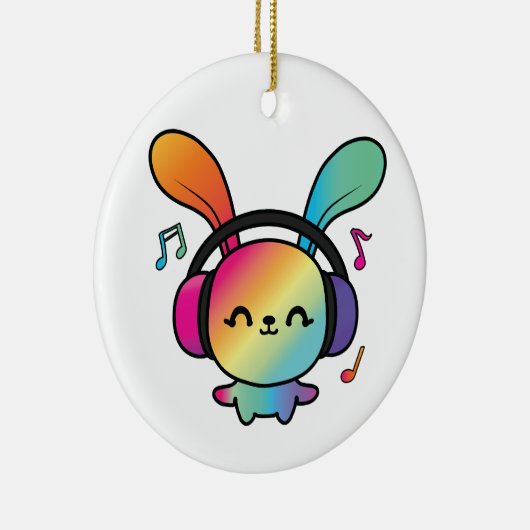 Happy Bunny mit Kopfhörern, die Musik hören. Keramik Ornament (Rechts)