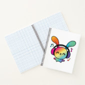 Happy Bunny mit Kopfhörern, die Musik hören. Notizblock (Innenseite)