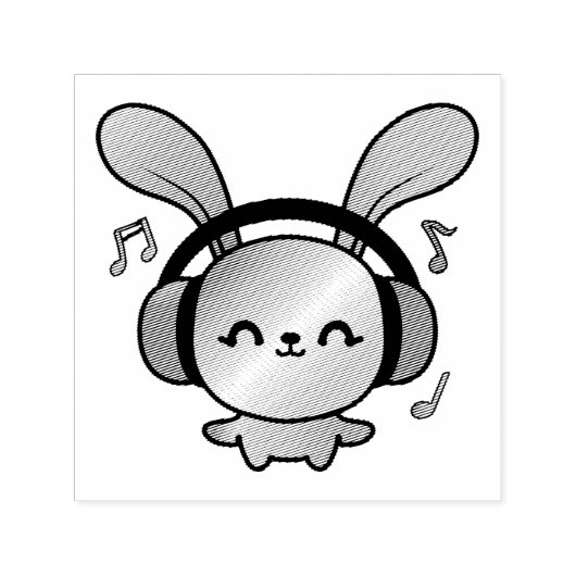 Happy Bunny mit Kopfhörern, die Musik hören. Permastempel (Design)
