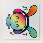 Happy Bunny mit Kopfhörern, die Musik hören. Puzzle (Horizontal)