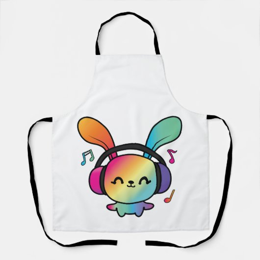 Happy Bunny mit Kopfhörern, die Musik hören. Schürze (Vorderseite)