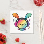 Happy Bunny mit Kopfhörern, die Musik hören. Serviette (Beispiel)