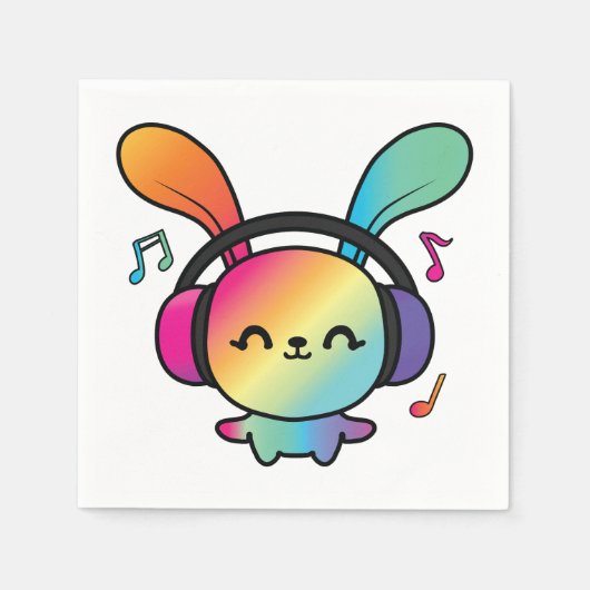 Happy Bunny mit Kopfhörern, die Musik hören. Serviette (Vorderseite)