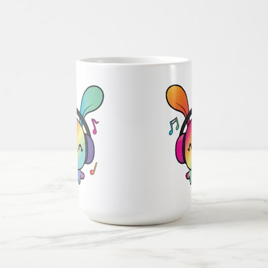 Happy Bunny mit Kopfhörern, die Musik hören. Verwandlungstasse (Zentrum)