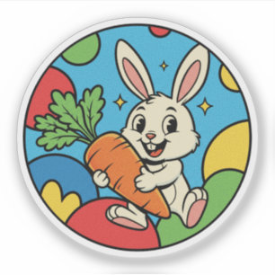 Happy Bunny mit Riesenkarrot - farbenfroher Bauern Aufkleber