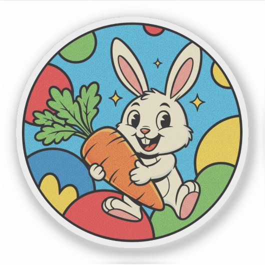Happy Bunny mit Riesenkarrot - farbenfroher Bauern Aufkleber (Vorderseite)