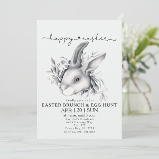 Happy Bunny Oaster Brunch & Egg Hunt Einladung (Stehend Vorderseite)