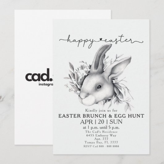 Happy Bunny Oaster Brunch & Egg Hunt Einladung (Vorne/Hinten)