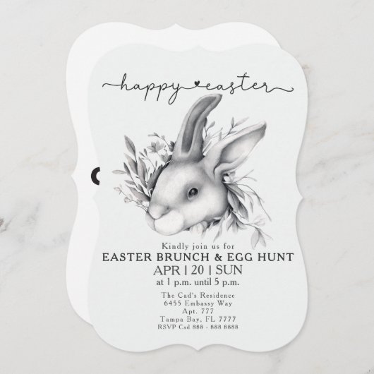 Happy Bunny Oaster Brunch & Egg Hunt Einladung (Vorne/Hinten)