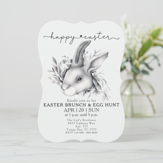 Happy Bunny Oaster Brunch & Egg Hunt Einladung (Stehend Vorderseite)