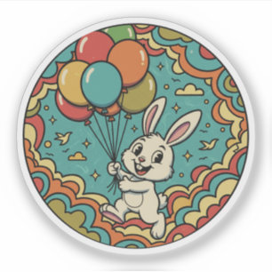 Happy Bunny with Balloons - Groovy Celebration Art Aufkleber