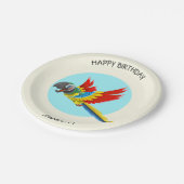 Happy bunt Papagei Cartoon Kindergeburtstag Name Pappteller (Schrägansicht)