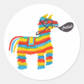 Happy burro piñata sagt "hola" runder aufkleber (Vorderseite)