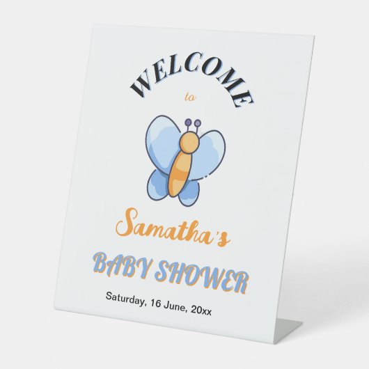 Happy Butterfly BabyShower Pedestal Schild (Vorderseite)