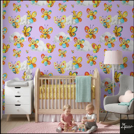 Happy Butterfly Cloud Sky Pattern - Pale Lilac Tapete
