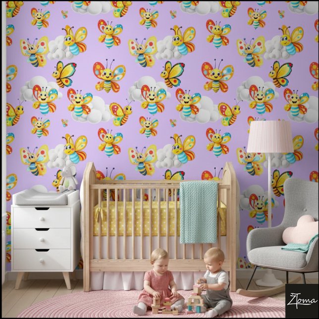 Happy Butterfly Cloud Sky Pattern - Pale Lilac Tapete (Von Creator hochgeladen)