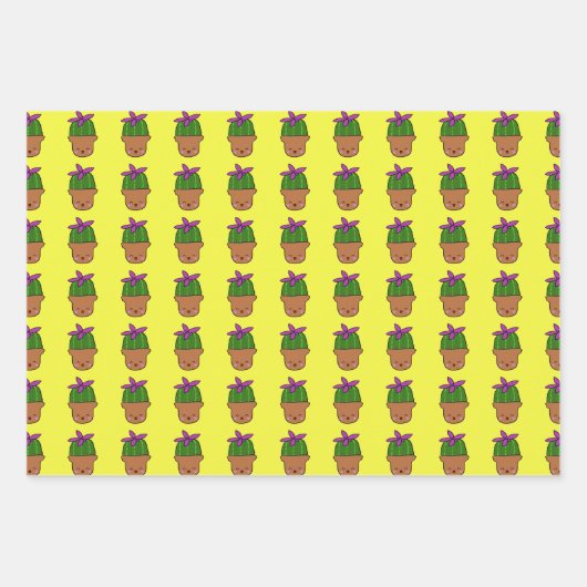 Happy Cacti Wrapping Paper Geschenkpapier Set (Vorderseite)