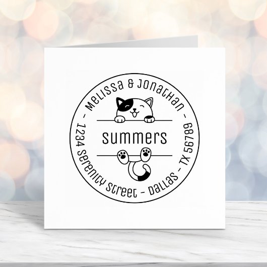 Happy Calico Cat Couple Familienadresse Permastempel