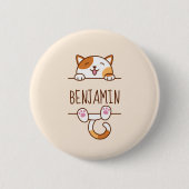 Happy Calico Cat Peeking hinter Individuelle Name Button (Vorderseite)
