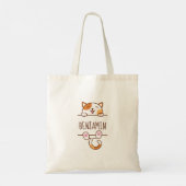Happy Calico Cat Peeking hinter Individuelle Name Tragetasche (Rückseite)