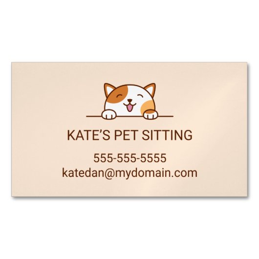 Happy Calico Cat Peeking Pet Sitting Service Magnetische Visitenkarte (Vorderseite)
