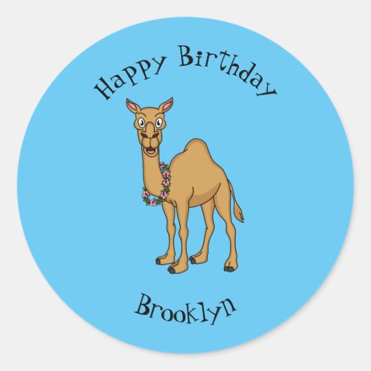 Happy Camel Cartoon Illustration Runder Aufkleber (Vorderseite)