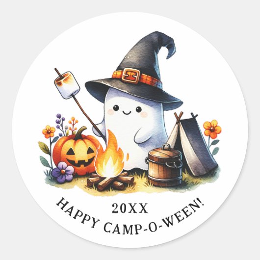 Happy Camp-o-ween Funny Ghost Camping Halloween Runder Aufkleber (Vorderseite)