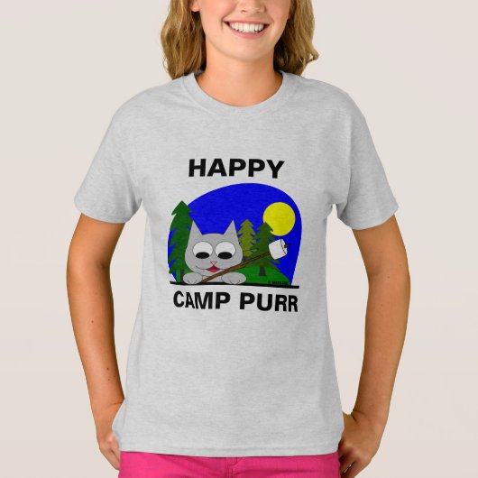 Happy Camp Purr Funny Camping Cartoon Cat T Shirt (Vorderseite)