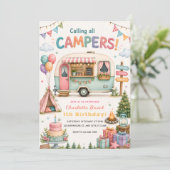 Happy Camper 1. Geburtstag Einladung (Stehend Vorderseite)