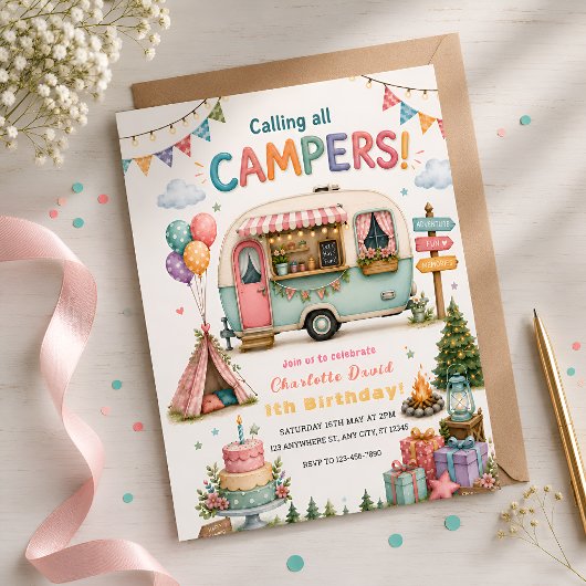 Happy Camper 1. Geburtstag Einladung