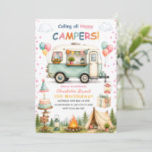 Happy Camper 1. Geburtstag Einladung (Stehend Vorderseite)