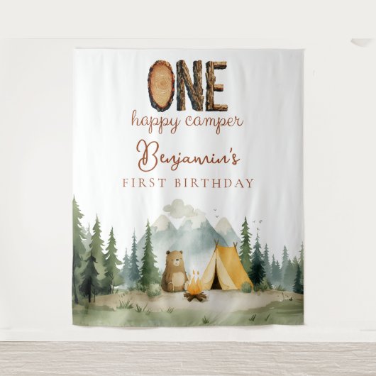Happy Camper 1st Birthday Photo Backdrop Wandteppich (Vorderseite)
