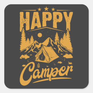 Happy Camper Adventure für Outdoor-Enthusiasten Quadratischer Aufkleber