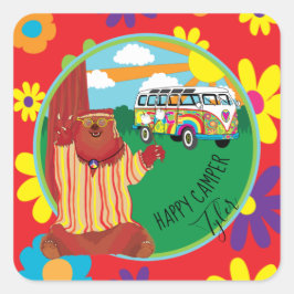 Happy Camper Bear Blume Stickers Square