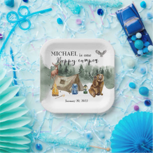 Happy Camper Birthday Forest Bear Pappteller