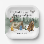 Happy Camper Birthday Forest Bear Pappteller (Vorderseite)