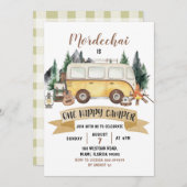 Happy Camper Boy Einladung zum ersten Geburtstag (Vorne/Hinten)